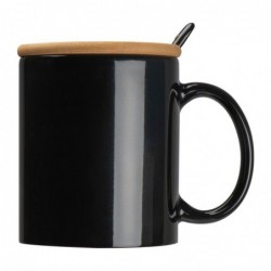Kerámia bögre kanállal és bambusz tetővel, 300 ml